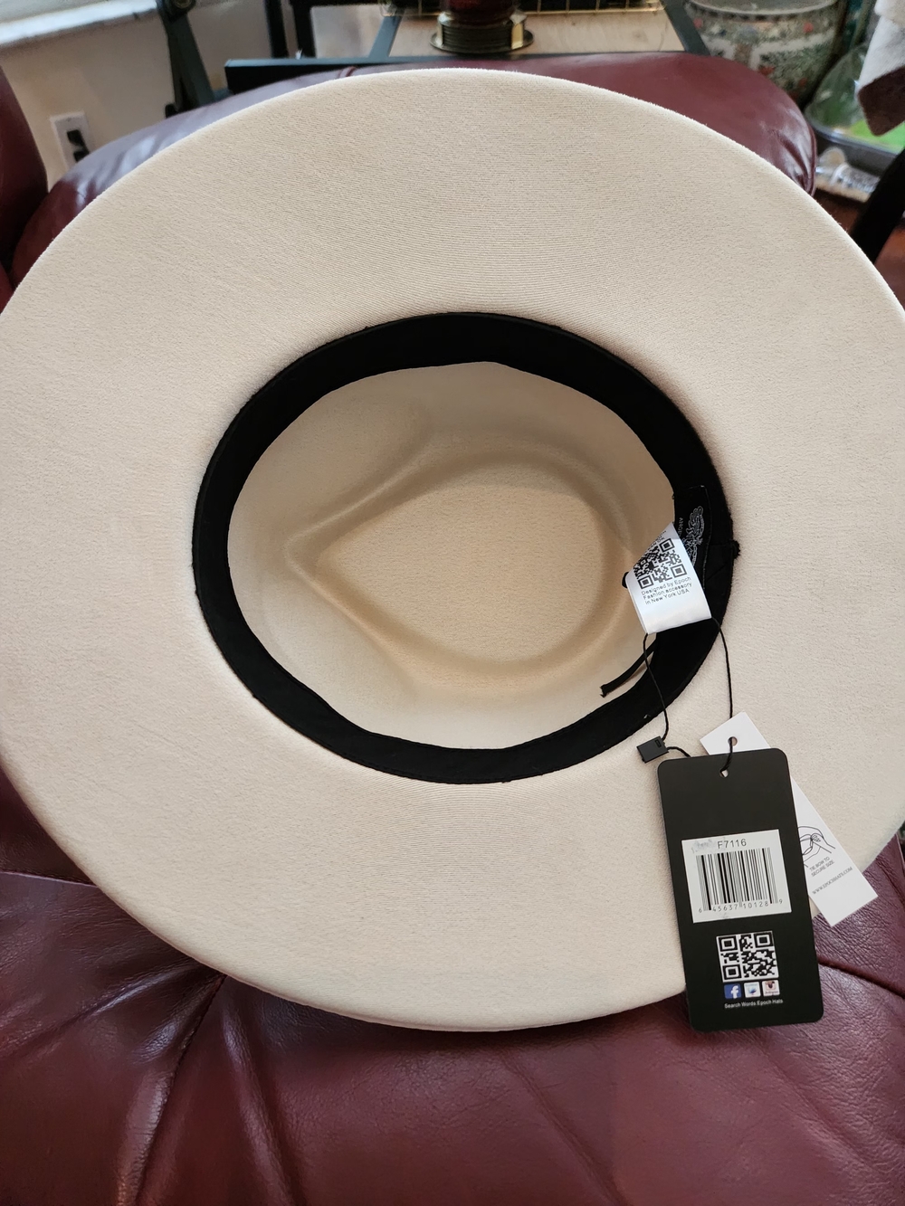 Women's Cream Wide-Brim Felt Hat with Black Inner Band